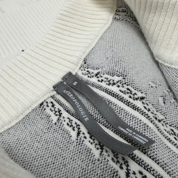 NWT Anthropologie Puff-Sleeve Cardigan Sweater Ivory Black Floral XS $148 Crop - Picture 6 of 9